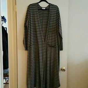 Lularoe Sara duster in olive green.
